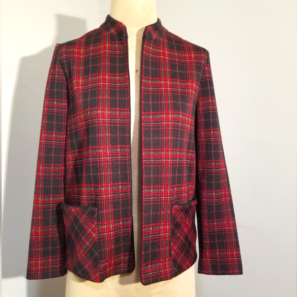 Vintage Fire Islander Blazer Plaid Jacket Coat Size 8 Petite Retro Usa Old Money